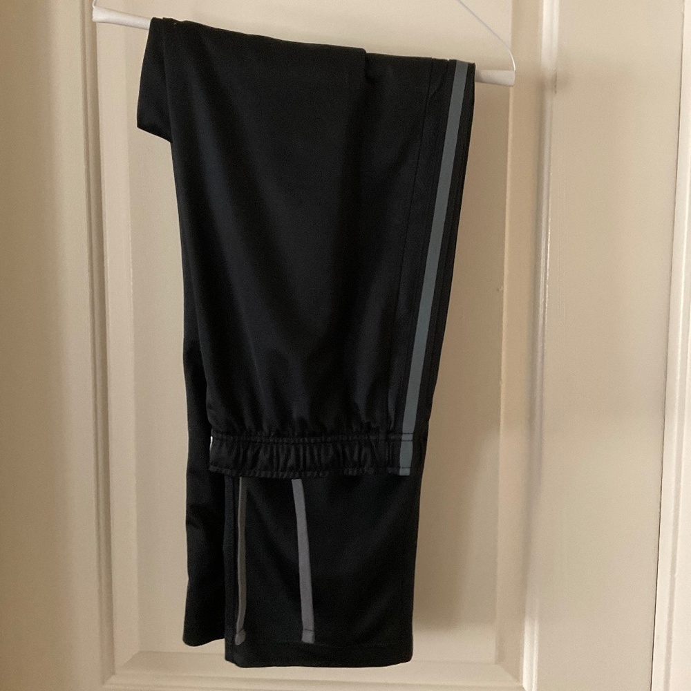 Nike, Workout Pants, Medium, Black, Grey Stripes